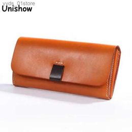 Money Clips Long Women Wallet Genuine Leather La wallet Clutch Simple Casual Style Vegetable Tanned Leather Female Wallet Clasp Hand wallet L240306