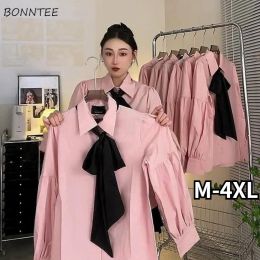 Shirt M4XL Pink Shirts Women Baggy Leisure Office Lady New Spring Chic Vintage Basic Korean Style Fashion Clothing Temperament Trendy