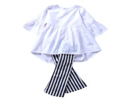 Spring baby girl clothes retro outfits white toppants 2pcs set striped bellbottom trousers kids girls clothing boutique dresses 2944484
