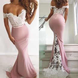 2024 Off Shoulder Bridesmaid Dresses Backless Sweep Train Appliques Illusion Bodice Garden Country Arabric Wedding Guest Dress Maid of Honour Gown