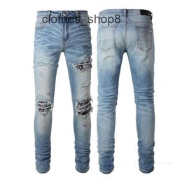 Denim Amirs Jeans Designer Pants Man Fall Hot Drilled Hole Washed Slim Fit Patch Fashion Brand Elastic YYCD