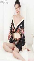 Women Japanese Kimono Floral Kimono Robe Sexy Nightgown Sleepwear Yukata Elegant Casual Spa Robes Japan Sexy Costumes V9474300820