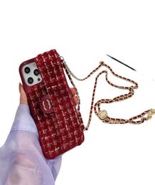 Red Crossbody Phone Cases Designer For IPhone 13 12 11 Pro Max Mini X Xs XR Card Bag Coin Wallet Case Band Label Adjustable Chain 8585134