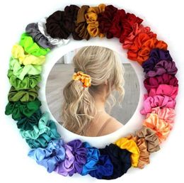 60pcslot newest Women Silk Solid Scrunchies Elastic Satin Hairbands Girls Hair Tie Hair Rope Hair AccessoriesRandom Color5052228