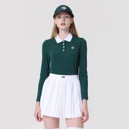 Dresses AW Golf Women's New Long Sleeve Korean Dark Green Polo Shirt Top Autumn Tennis Skirt Ladies Sports Suit Pleated Skort