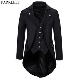 Gothic Victorian Tailcoat Jacket Men Steampunk Medieval Cosplay Costume Male Pirate Renaissance Formal Tuxedo Coats 2XL 240304