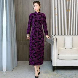 Casual Dresses 2024 Temperament Fashion Elegant Women's Cheongsam Autumn And Winter Plus Cashmere Thick High-grade Dress Long-sleeved
