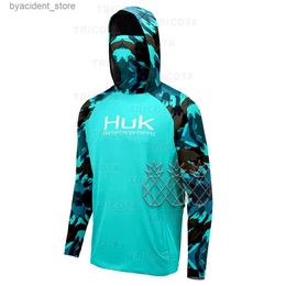 Men's Casual Shirts HUK Fishing Clothing Mens Long Sleeve Mask Hooded Fishing Shirts Upf 50+ Uv Protection Sweatshirt Breathable Fishing Apparel L240306