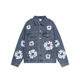 Mens Jackets Classic flower printed denim jacket outwear tears hip hop designer jackets