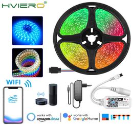 LED Strip Light with 2835 5050 RGB LEDs Lights 5m Safe Epoxy Strips WIFI Voice Bluthtooth Smart Phone APP Controller Decorative mp Set 12V7207405