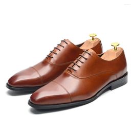 Dress Shoes Luxury Handmade Men Genuine Leather Whole Brown Cap Toe Oxford Lace Up Business Office Wedding Formal