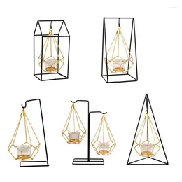 Candle Holders 1Set Nordic Gold Geometric Wrought Iron Hanging Candlestick Decoration Drop