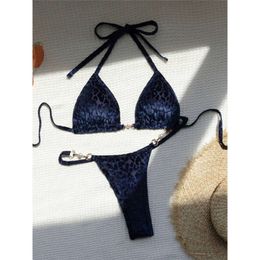 Sexy Leopard Halter Mini Micro Thong Women Swimwear Female Swimsuit Two-pieces Bikini Set Bather Bathing Suit Swim K5207