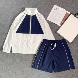 Mäns shorts Set 2024 Spring Summer Blue and White Sports Suit Plus Size Unisex Shorts Windbreaker Zipper Stand Collar Print FZ0306220