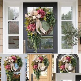 Decorative Flowers & Wreaths Decorative Flowers Wreaths Farmhouse Wreath Pink Hydrangea Ornaments Front Door Outdoor Garden Christmas Dhkur