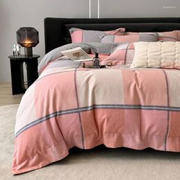 Bedding Sets Literary Style Nordic All Cotton Matte Four Piece Set Pure Thickened Warm Quilt Cover Striped Plaid Wholesale