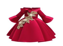 Puffed Princess Dress Embroidered for Christmas New Year with flower In six Colour for212 Years Old5022728