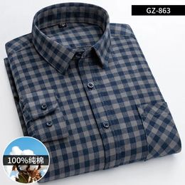 S~6XL100% Cotton Mens Long Sleeve Shirt Breathable Soft Comfortable Standard Pocket Striped Plaid Casual Fashion Men Tops 240229