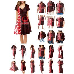 Dress Polynesian Pohnpei Tattoo Prints Clothes Women Dress Matching Men Shirt New Style Comfortable Casual Red And Black Lovers Clothe