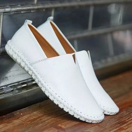 Large Size 48 49 Genuine Leather Flat Shoes Men White Soft Casual Sneakers Male Comfy Walking Driving Shoes Loafers Moccasins 240228