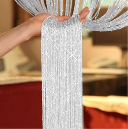 200 X100cm Shiny Tassel Flash Silver Line String Curtain Window Door Divider Sheer Curtain Valance Home Decoration8178366
