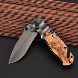 Outdoor Camping X50 Tactical Folding Knife Wood Handle Hunting Survival Saber Pocket Knives Portable EDC Tool