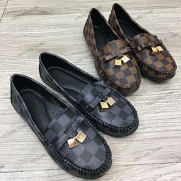 Free Shipping designer Women loafers Dress Shoes Vintage Brown Checker Bow Moccasin Flats Ballet Sandal Mules Quilted With Gold Hardware Luxury Platform Size 35-41