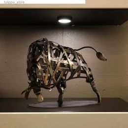 Decorative Objects Figurines Metal Weave Cattle Bull Handicraft Furnishings Hollow Out Iron Geometry Modern Home Decoration Accessories Metal Crafts Animal