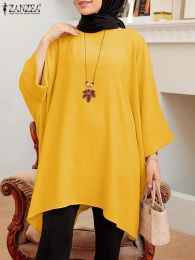 Clothing ZANZEA ONeck Bat Sleeve Solid Colour Blouse Autumn Muslim Tops Femme Stylish Casual Elegant Shirts Abaya Kaftan Vintage Chemise