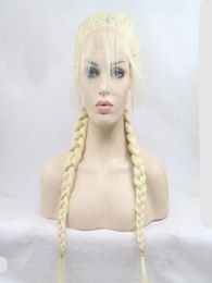 Blonde 613 Double Braids Synthetic full wig Braided Lace Front Wig with Baby Hair Wig Heat Resistant Fibre Middle Part31491468988837