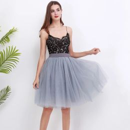 Dresses New Puffty Layered Tutu Tulle Skirts Womens High Waist Midi Knee Length Chiffon Skirt Jupe Female Tutu Skirts Faldas Saia