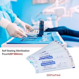 200PcsPack Self Sealing Sterilisation Pouch Medical Grade Paper Disposable Dental Tattoo Tool Storage Bag 260x90mm7603347