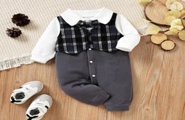 Jumpsuits Spring Autumn Fashion Born Baby Boys Gentleman Formal Suit Romper Long Sleeve Jumpsuit Bow Tie Tuxedo Outfit Clothes8073981