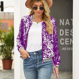 Women's Jackets Hirigin Womens Sparkle Baseball Bomber Jacket Sequin Shimmer Coat Long Sleeve Glitter Shiny Outerwear