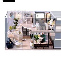 Architecture/DIY House Christmas New Years Gifts DIY Doll House Wooden Miniature Furniture Dollhouse Toys for Children Birthday Gifts L032