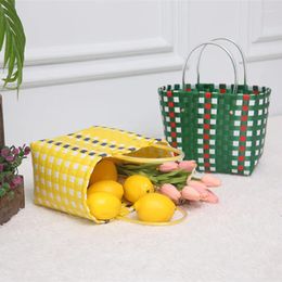 Shopping Bags Woven Handbags Large Capacity Colourful Lattice Plastic Environmental Female Travel Beach Tote Bag Women Basket 2024