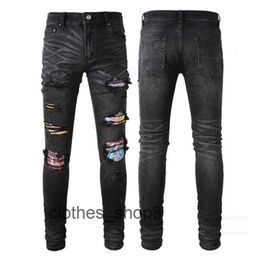 Denim Amirs Jeans Designer Pants Man Fall Amr Fashion Brand Slim Fit Elastic Mens Broken Patch Washed Leggings Personality Youth AUZH