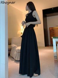 Dress Sleeveless Black Long Dress Aline Women French Basic Vestidos Feminino High Waist Streetwear Simply Summer Elegant Lady Vintage
