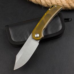 New A2351 High End Flipper Folding Knife 14C28N Stone Wash Blade PEI with Steel Sheet Handle Ball Bearing Fast Open Flipper Folder Knives Outdoor EDC Tools