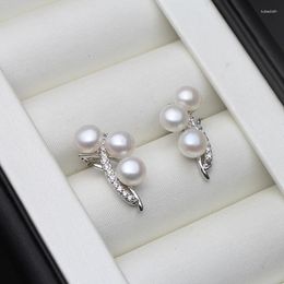 Stud Earrings Real Natural Freshwater Pearl Earring Women 925 Sterling Silver Fine Jewelry Anniversary Bridal Gift