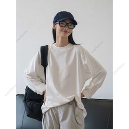 Louvre Autumn New Korean Version Lazy and Simple Round Neck Underlay Shirt Loose and Slim Inside Long Sleeve Casual Top for Women