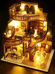 Architecture/DIY House Doll house With dust cover casa Miniature Diy Wood Dollhouse Miniatures children toys girl Birthday Gifts diorama 1 24 M2132z