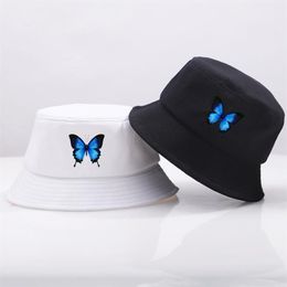 Blue Butterfly Harajuku Fisherman's Hats Sunscreen Casual Beach Sun Cap Outdoor Unisex Bucket Hat Foldable Cotton Panama Caps222Z