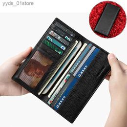 Money Clips New Men Genuine Leather Wallets Mens Long Design Business wallets Male Folding Wallet Card Holders High Quality Slim Money Bag L240306