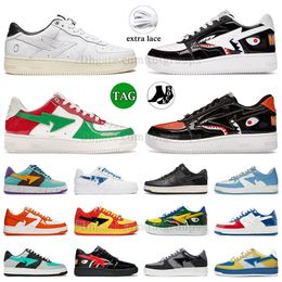 2024 new casual shoes sk8 sta block shark black white abc camo combo mens women sneakers loafer suede patent leather platform schuhe green shark orange a bathe ape us13