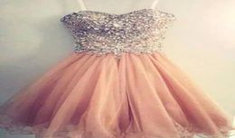 Popular Homecoming Dresses Spaghetti Strap Tulle Beaded Short Coral Prom Dress Short Junior Senior Homecoming Dress7909724