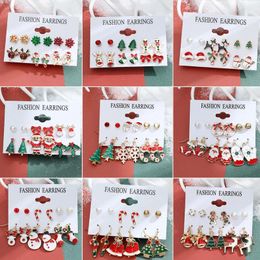 Dangle Earrings 6 Pairs/lot Christmas Xmas Tree Elk Snowman Santa Claus Cute Stud Set Kit Gifts For Women Girls Kids