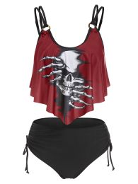 Swimwear Gothic Skull Print Cinched Strappy Women Tankini Set High Waist Padded Wire Free Swimsuit Casual Bathing Suits Beachwear