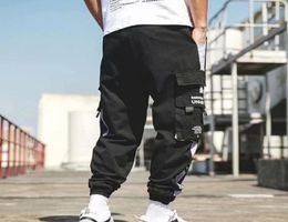 Men039s Pants Stylish Cropped Male Joggers Cargo Ankle Tied Colour Block Elastic Waist Trousers Streetwear2208419