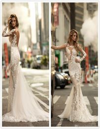 Newest Sexy Illusion Lace Mermaid Wedding Dresses Open Back Long Sleeve Tulle Applique Court Train Bridal Wedding Gowns Vestidos D4611489